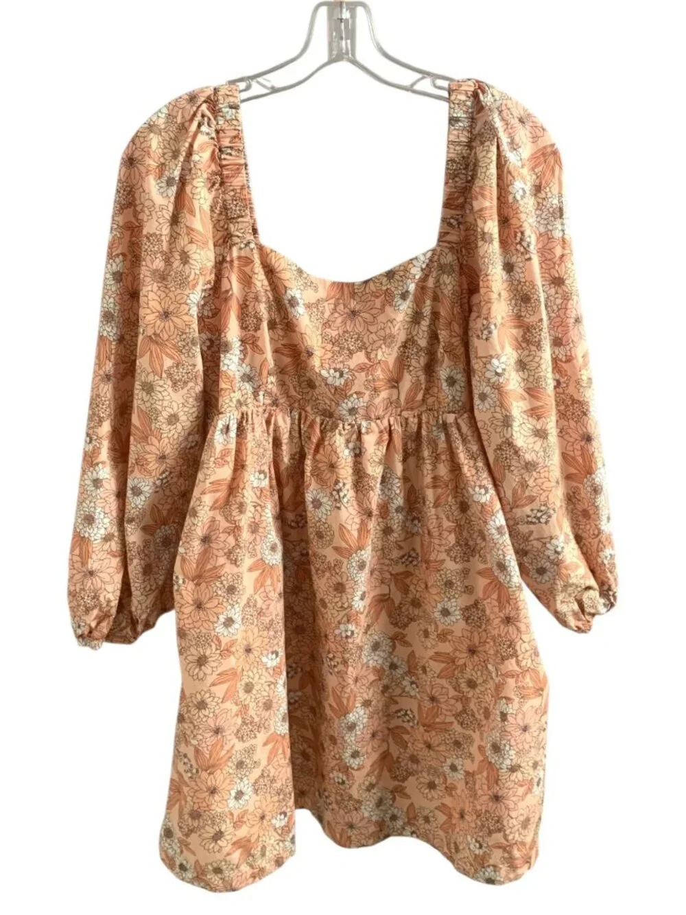 J.CREW Peach Zinnia Floral Print Squareneck Cotton Poplin Women's Dress Medium